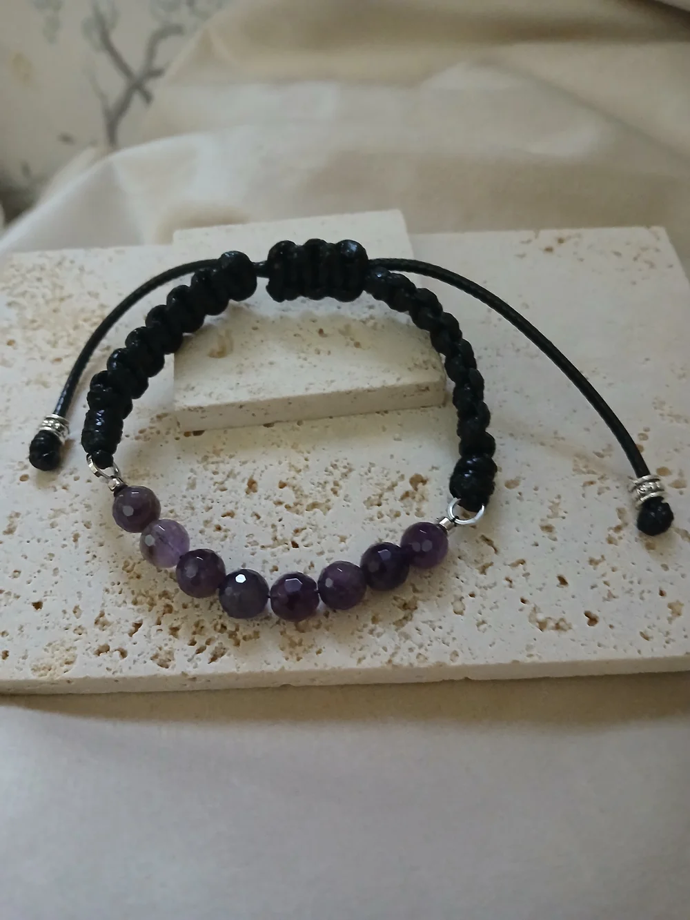 Black Macrame Bracelet with Amethyst Beads